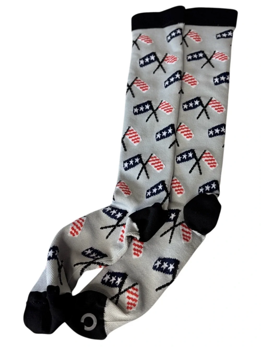 Patriotic American Flag Crossed Banner Novelty Compression Socks Grey Black